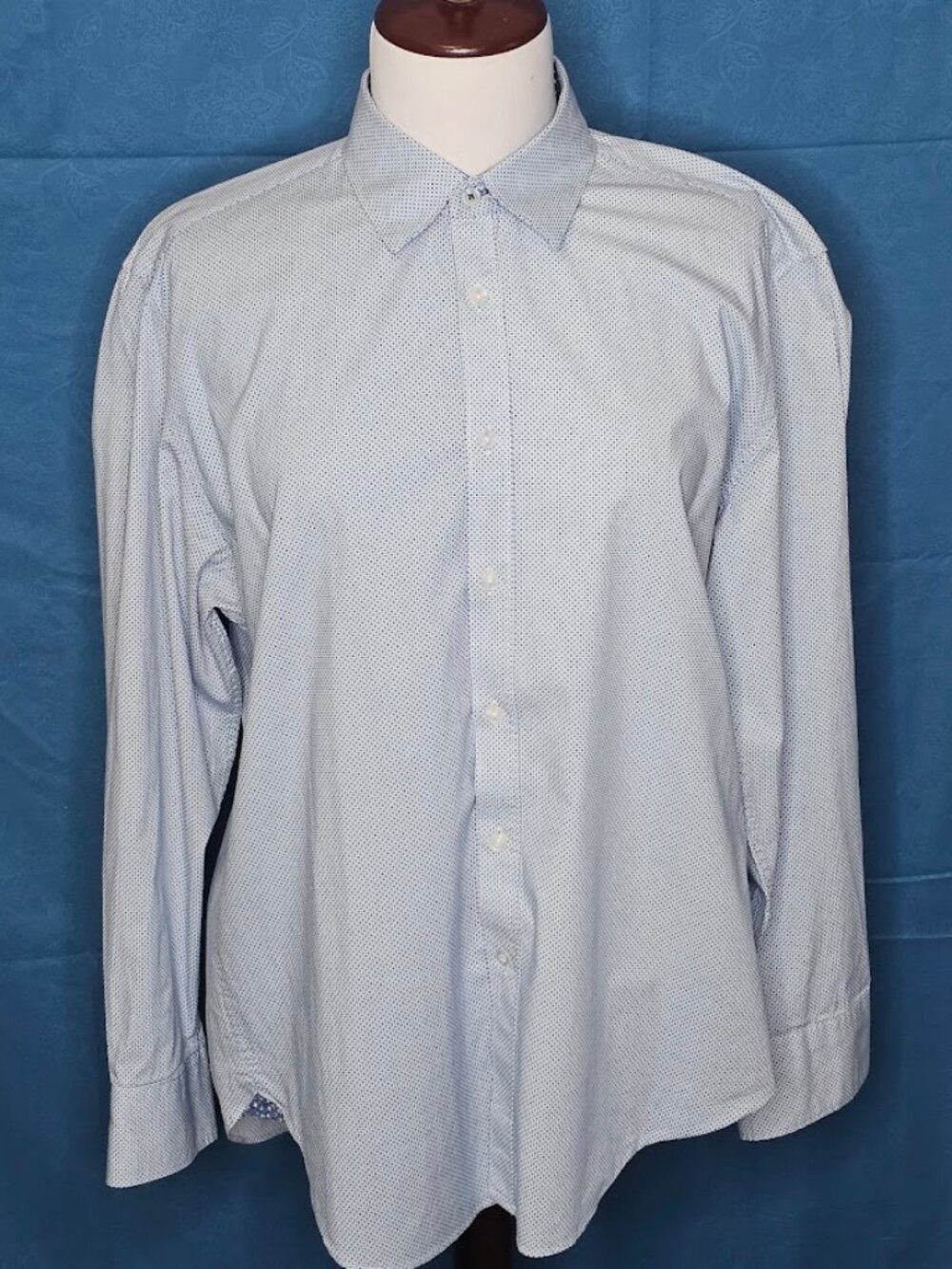 Society of Threads Men's L Slim Fit Dress Shirt White Polka Dot Stretch No Iron